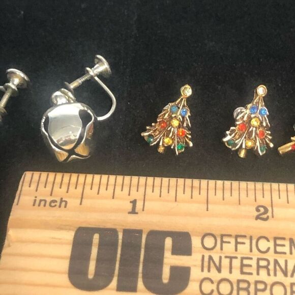 vtg christmas earring lot trees candy canes jingle bells 2 pierced one screw ba - Picture 4 of 5